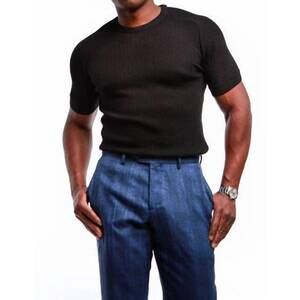 NEW 7 DOWNIE ST. monaco short sleeve knit top in black